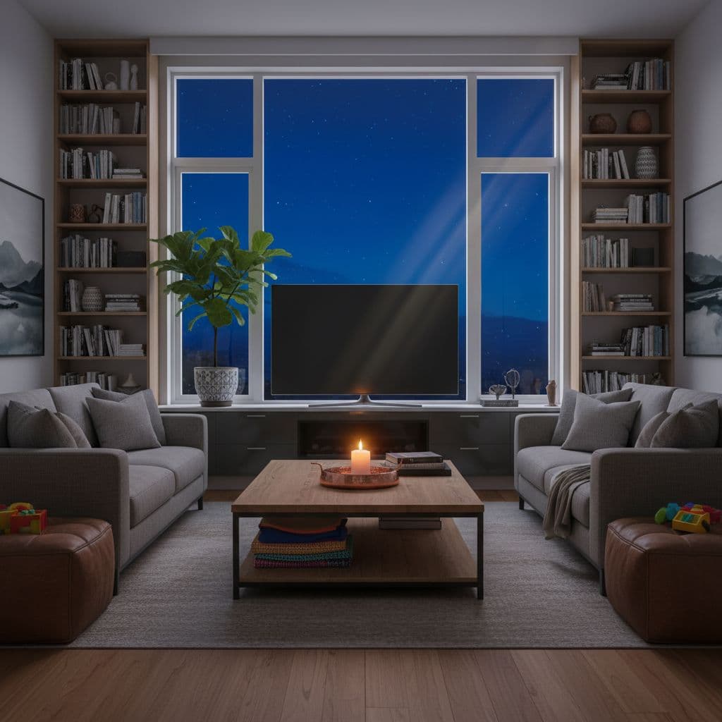 Cozy living room with starry night.