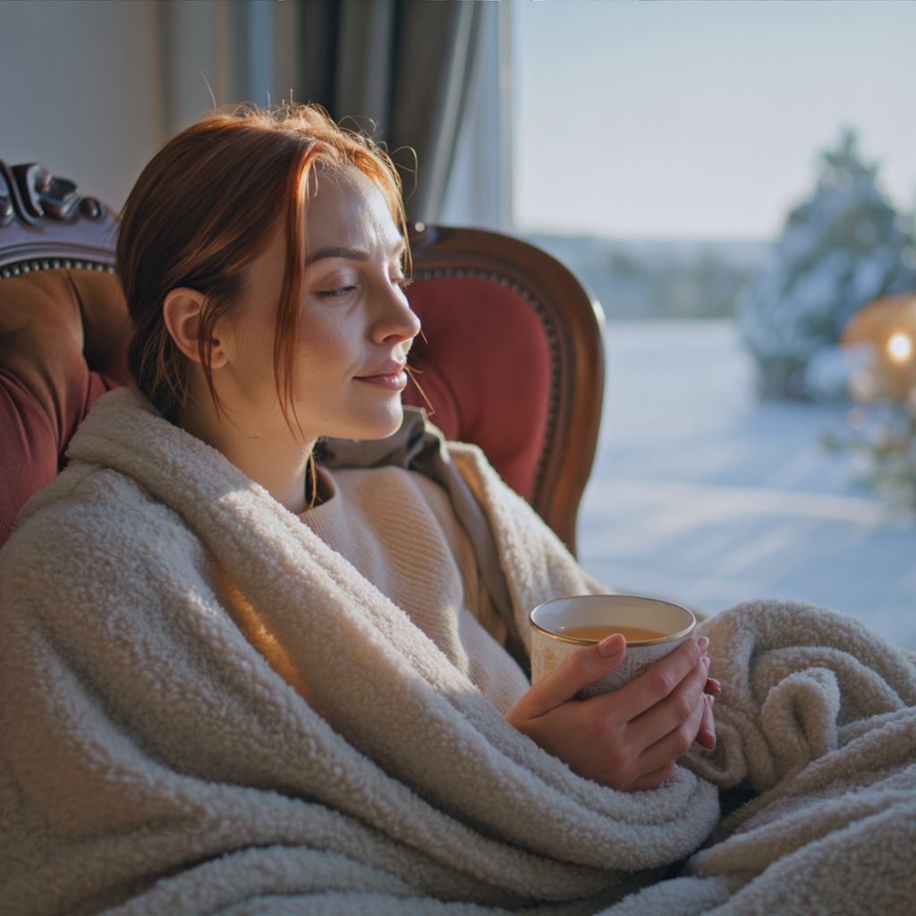 Warm drink by the window, cozy atmosphere. Winter Cozy Home Ideas