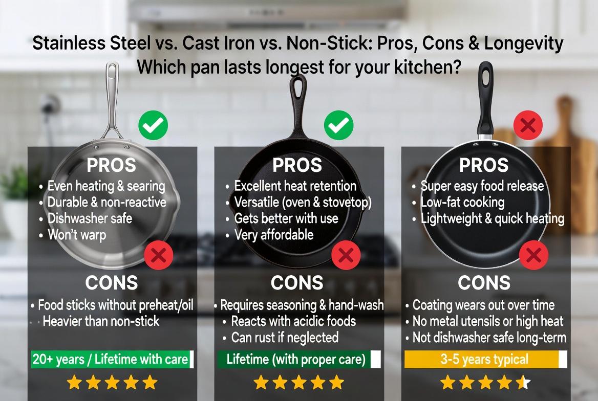 Stainless Steel vs. Cast Iron vs. Non-Stick: The Definitive Cookware Showdown