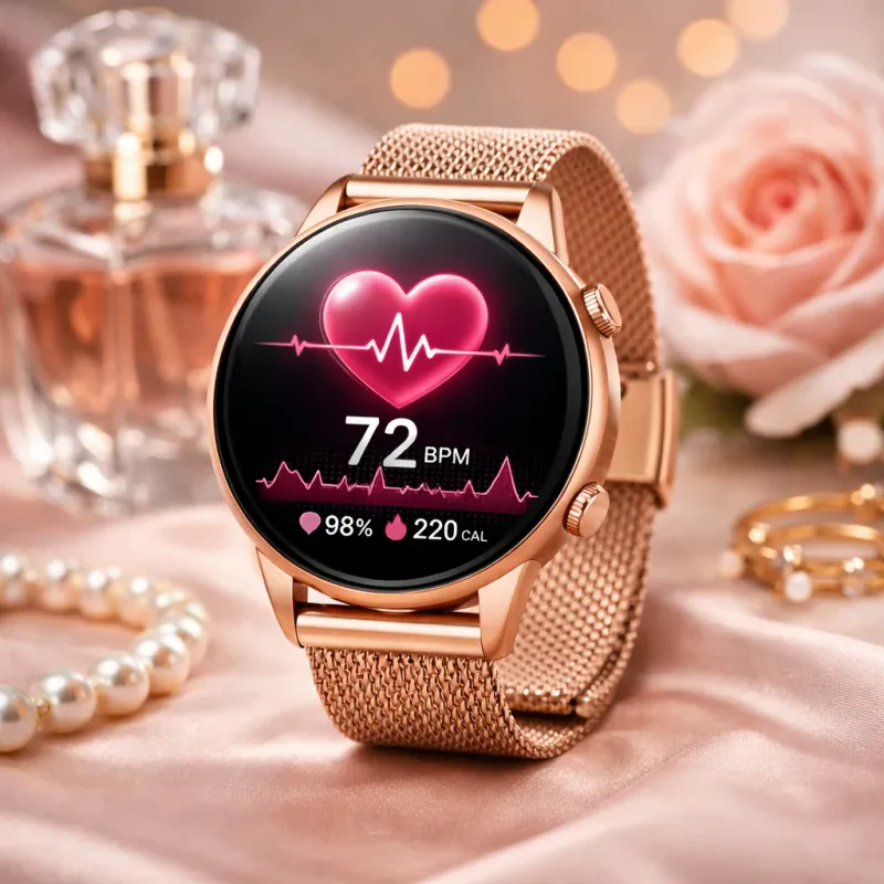 Stay fashionable and track your health effortlessly with this sleek smartwatch designed just for you