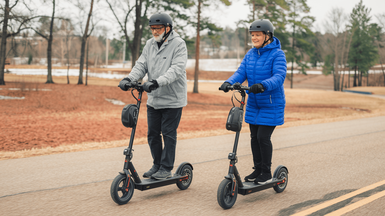 senior couple on electric scooter