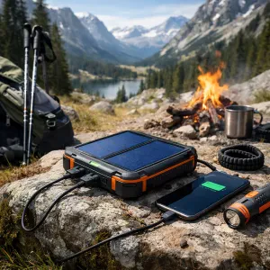 Stay charged on the go with a lightweight solar power bank perfect for your outdoor trips