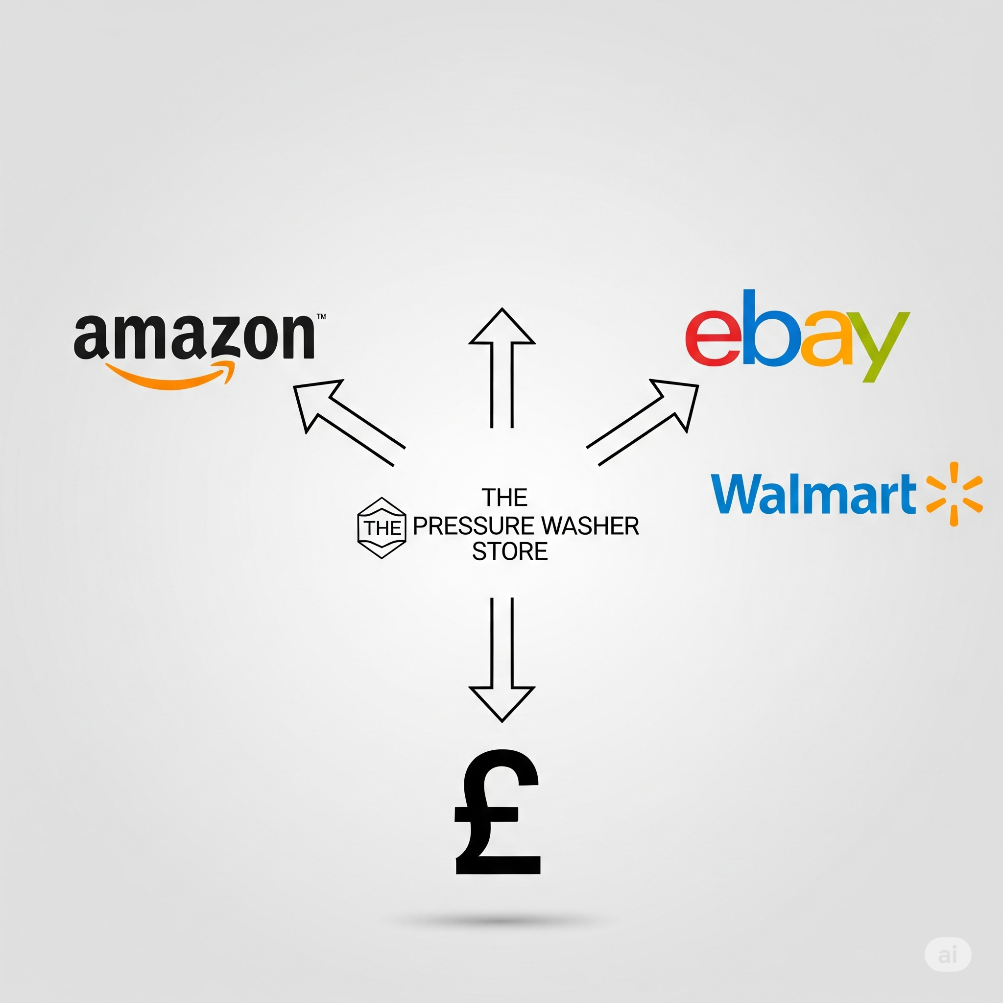 Graphic showing The Pressure Washer Store compares prices from major UK online retailers.