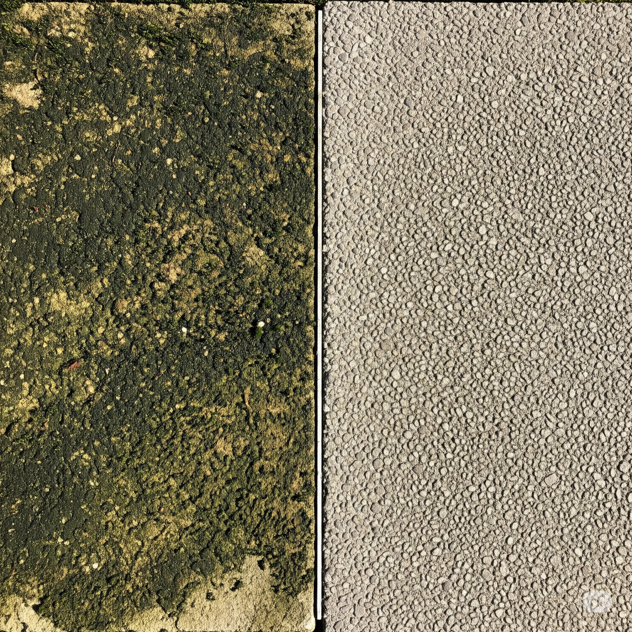 A close-up comparison showing the cleaning power of a pressure washer on a dirty stone patio.