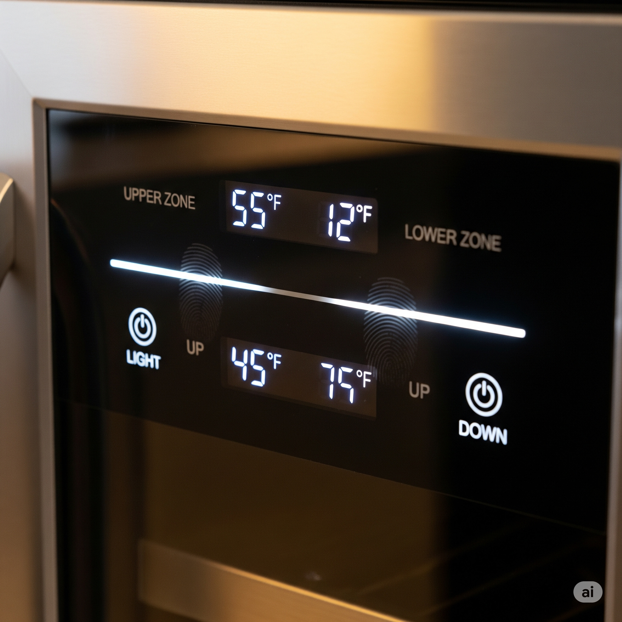 The thermectr (thermostat) on a dual zone wine cooler for precise temperature control