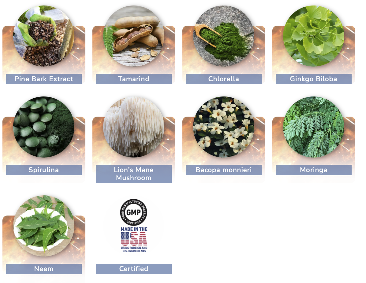 Pineal Guardian contents in images: A unique and blend of ingredients to support memory function