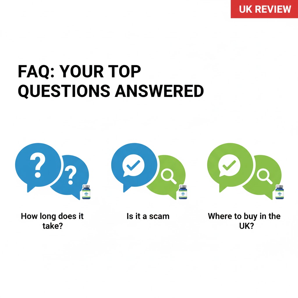 Graphic showing thought bubbles or speech bubbles with question marks and answer symbols, indicating a frequently asked questions section for Leanbiome.