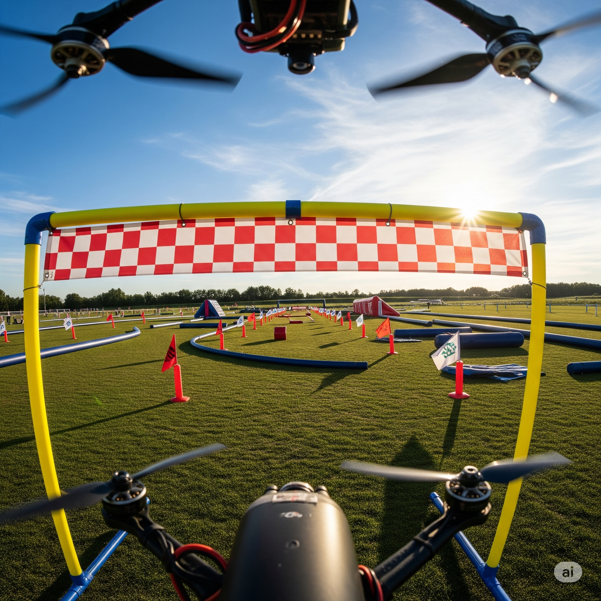 An FPV shot showcasing the speed and agility of a racing drone.
