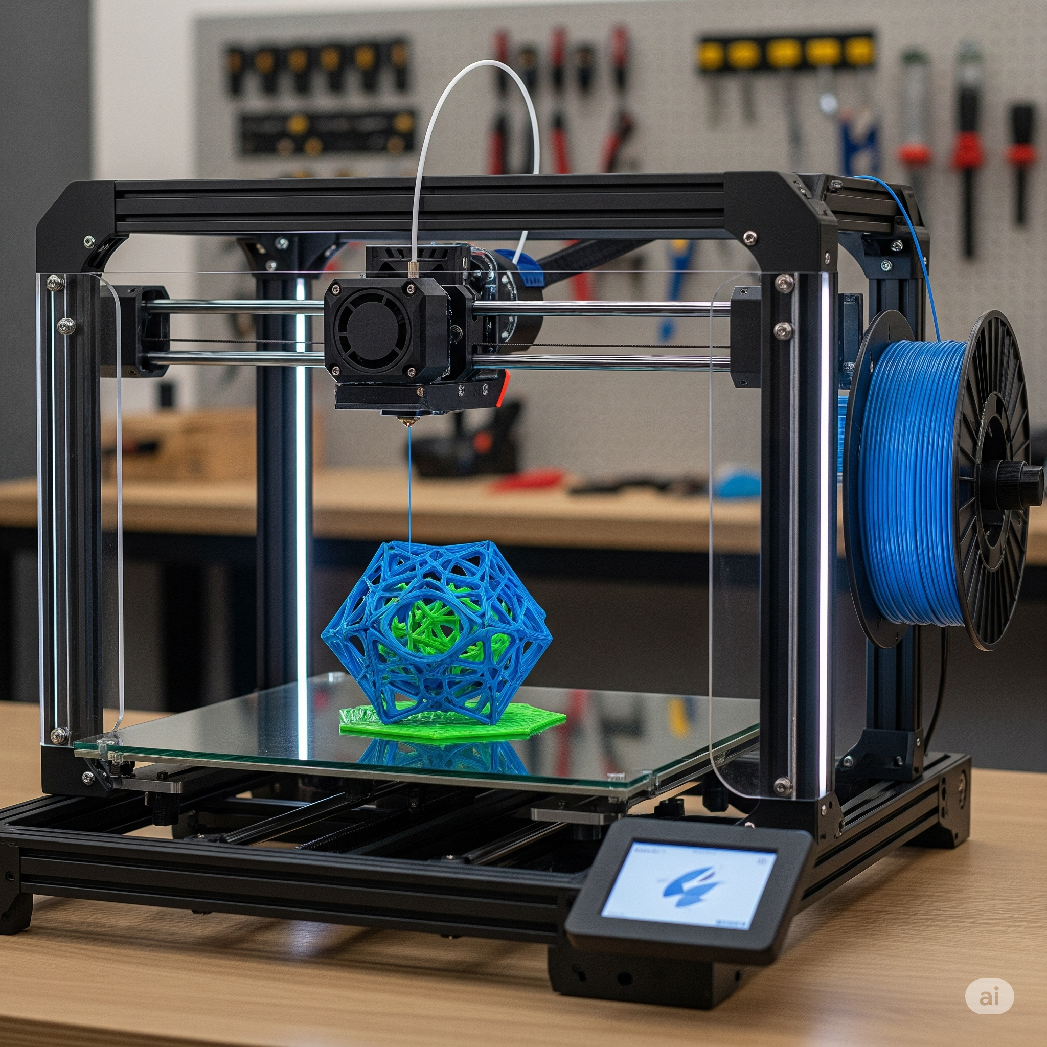 Modern 3D printer with a completed object on the build plate