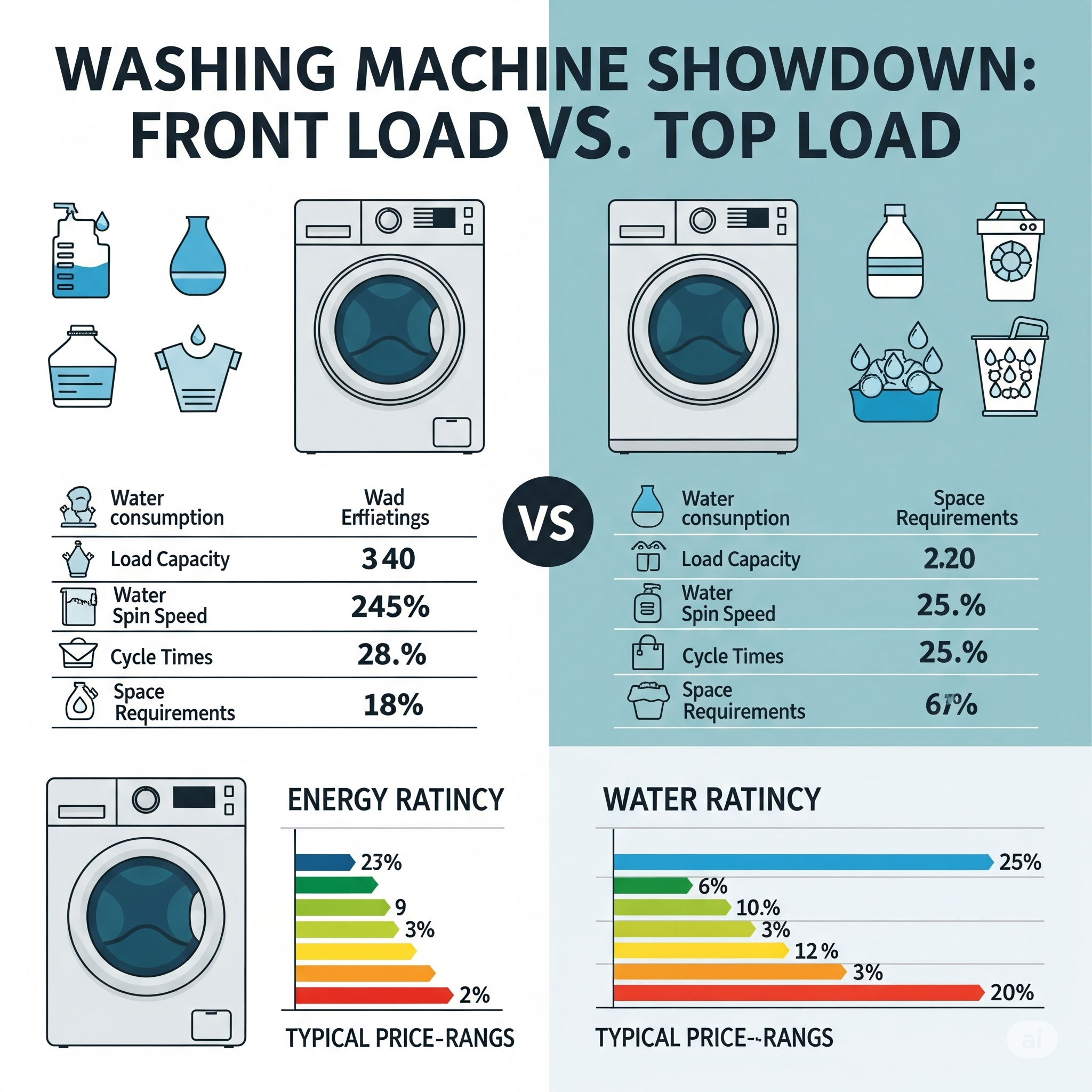 Infographic explaining washing machine features and energy efficiency.