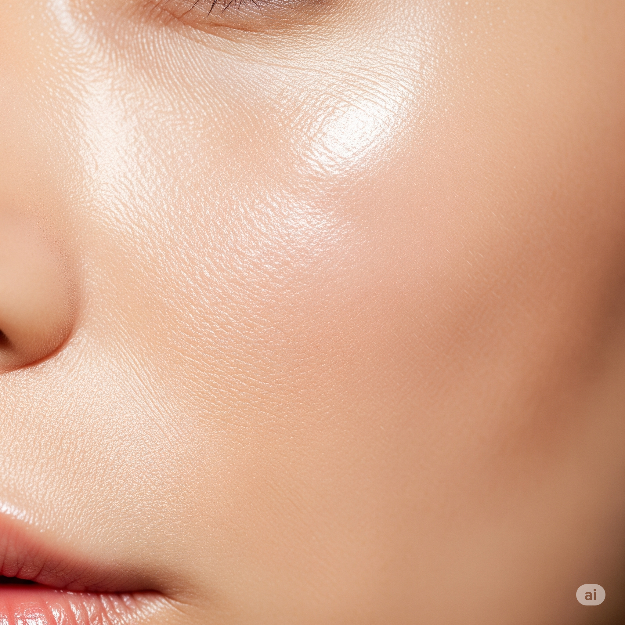 Close-up of a glowing, healthy skin texture