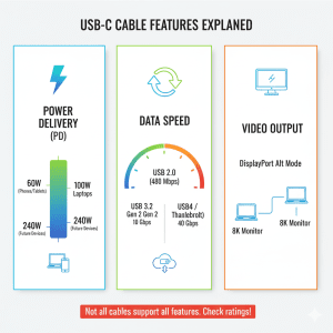 Demystifying power, data, and diverse connections: Choose the perfect USB-C cable for any setup.