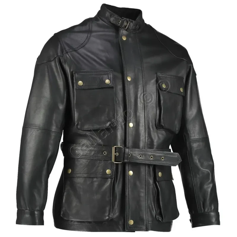 Men's Premium Black Benjamin Button Long Leather Jacket