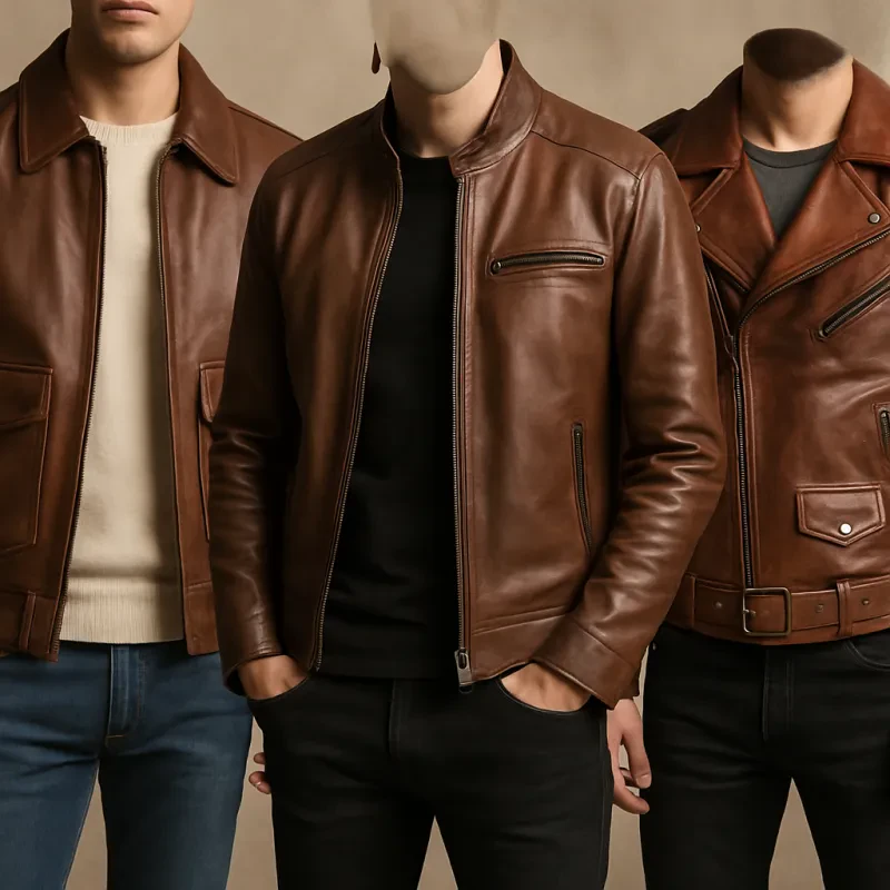Brown Leather Jackets for Men – Genuine Leather, Bomber & Biker Styles