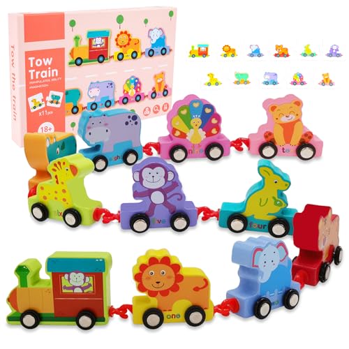 Wooden Toddler Animal Train Set for Ages 2-5: Educational Gift