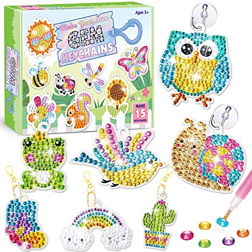 DIY Gem Keychains: Crafts for Kids (15-Piece Set)