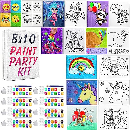 8x10 Canvas Painting Set for Kids - Unicorn Paris Rainbow DogLove Mermaid Retro Skates Panda Baloons
