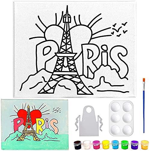8x10 Canvas Painting Set for Kids - Unicorn Paris Rainbow DogLove Mermaid Retro Skates Panda Baloons