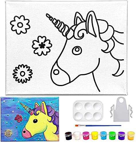 8x10 Canvas Painting Set for Kids - Unicorn Paris Rainbow DogLove Mermaid Retro Skates Panda Baloons