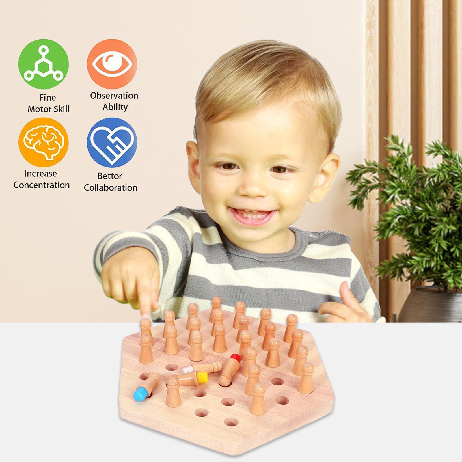 Wooden Memory Chess for Kids (3-4 years old)