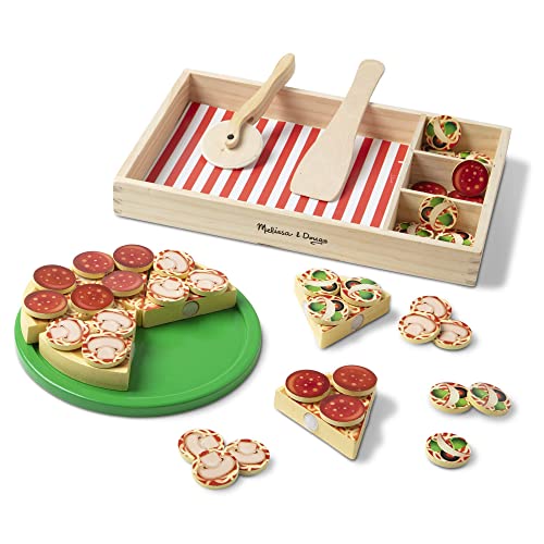 Wooden Pizza Play Food Set - 36 Toppings