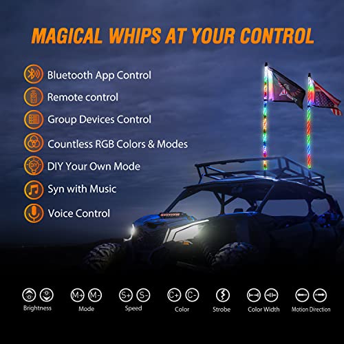 RGB LED Whip Lights with Remote & App Control