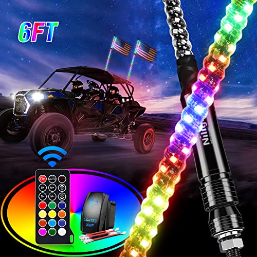 Nilight 6FT RGB LED Whip Lights with Remote