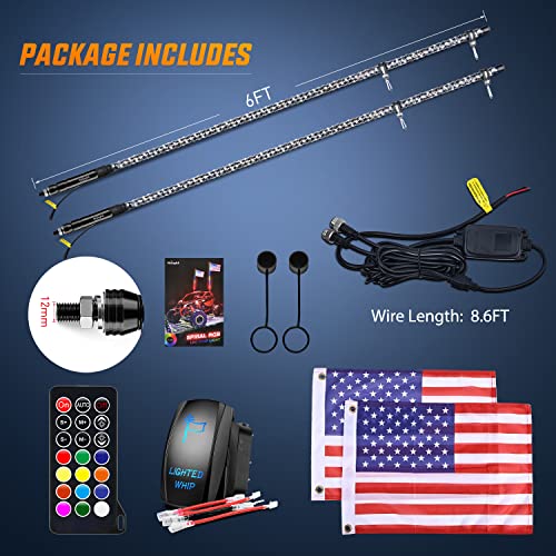 Nilight 6FT RGB LED Whip Lights with Remote