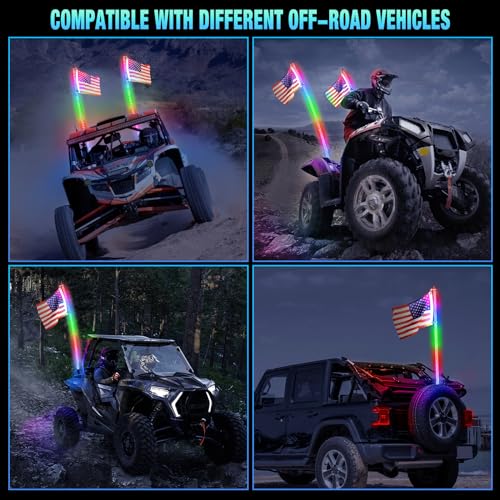 5FT RGB LED UTV Whip Lights - 2PCS