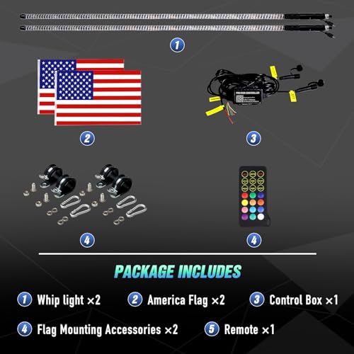 5FT RGB LED UTV Whip Lights - 2PCS