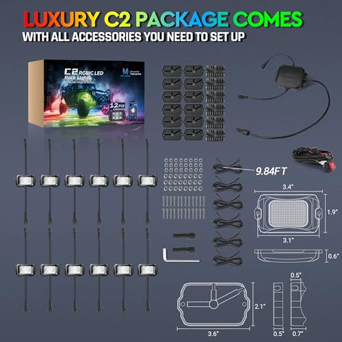 MICTUNING RGB LED Rock Lights - 12 Pod Kit