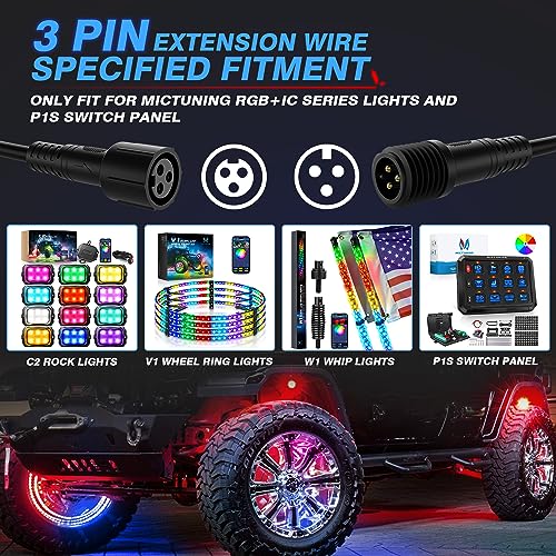 MICTUNING 3-Pin RGB+IC Light Extension Cable