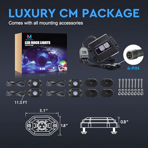 MICTUNING RGB LED Rock Lights - 4 Pod Kit