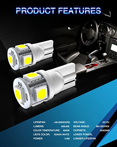 Marsauto 194 6000K LED Bulbs - Pack of 10