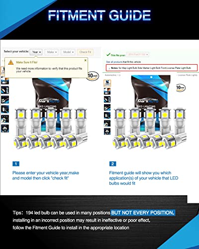 Marsauto 194 6000K LED Bulbs - Pack of 10