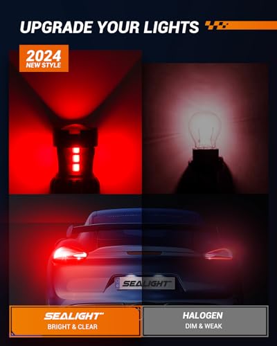 SEALIGHT 7443 7440 LED Bulb Red Brake Lights, T20 7441 7444 992 W21W LED Light Bulb with Projector Replacement for Tail Stop Parking Blinker Lights, Pack of 2