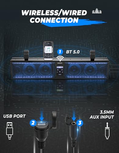 KEMIMOTO 6-Speaker Waterproof UTV Sound Bar