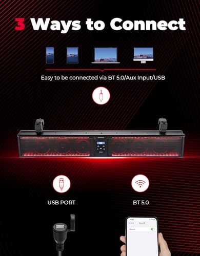 33" Waterproof Bluetooth UTV Sound Bar with RGB Lights