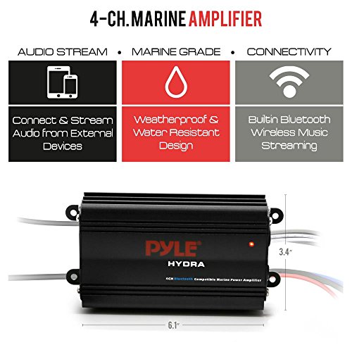 Pyle 4-Channel Marine Amplifier with Bluetooth Audio
