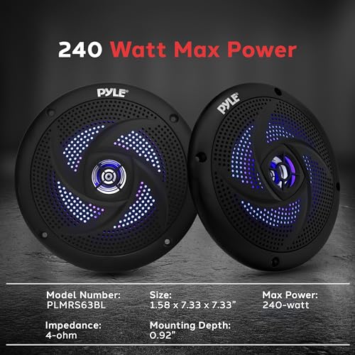 Pyle Waterproof Marine Speakers with LED Lights