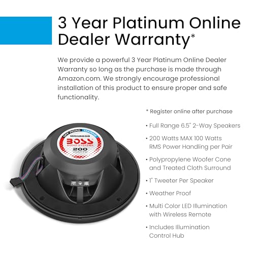 BOSS 6.5" Marine Stereo Speakers with Multi-Color Illumination
