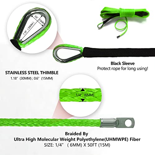 50 ft Synthetic Winch Line Cable Rope - Green