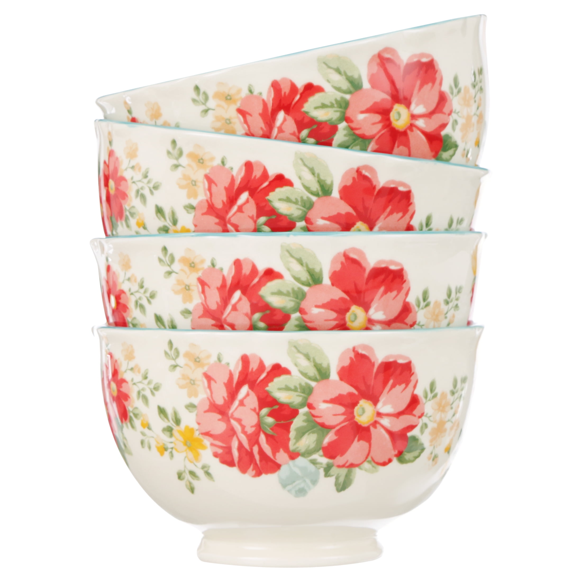 Vintage Floral 4-Piece Footed Bowl Set