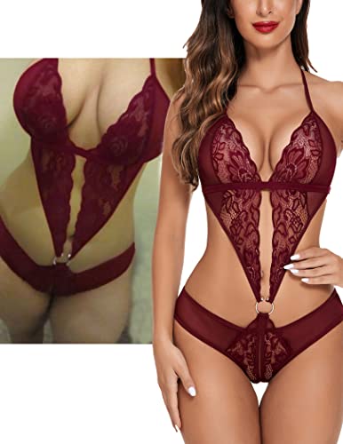 Avidlove Dark Red Lace One Piece Teddy 