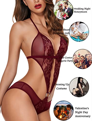 Avidlove Dark Red Lace One Piece Teddy 