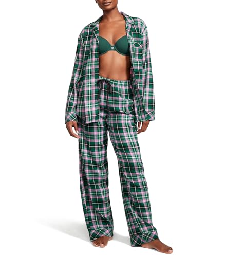 Victoria's Secret Green Flannel Long Pajama Set Women