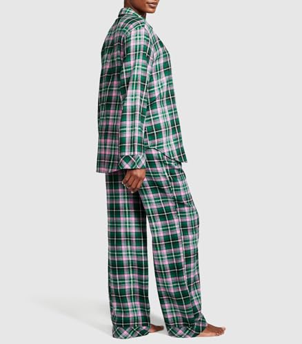 Victoria's Secret Green Flannel Long Pajama Set Women