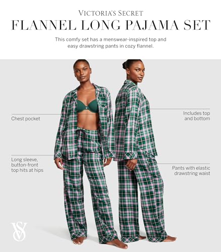 Victoria's Secret Green Flannel Long Pajama Set Women