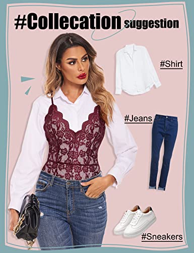 Burgundy Lace Bodysuit Teddy One Piece Lingerie