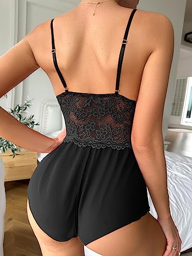 SOLY HUX Lace Teddy Bodysuit Sleepwear Black